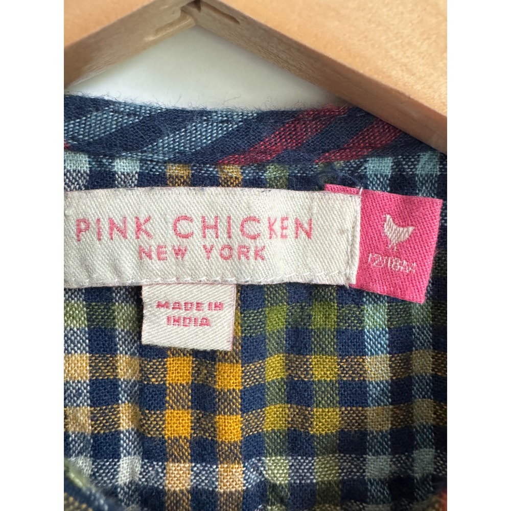 Pink Chicken NY Plaid Cotton Bubble Hem Dress Navy Multi Boho 12-18M - Picture 3 of 7